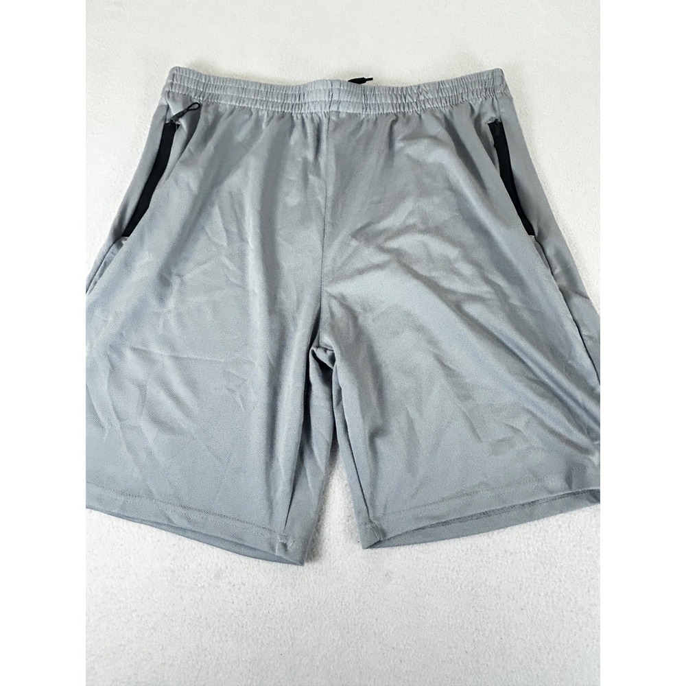 Mens Gray Athletic Mesh Shorts 2XL Relaxed Fit Zipper Pockets Activewear Gym